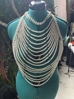 Statement Multi-Layer Pearl Bib Necklace - White Pearls